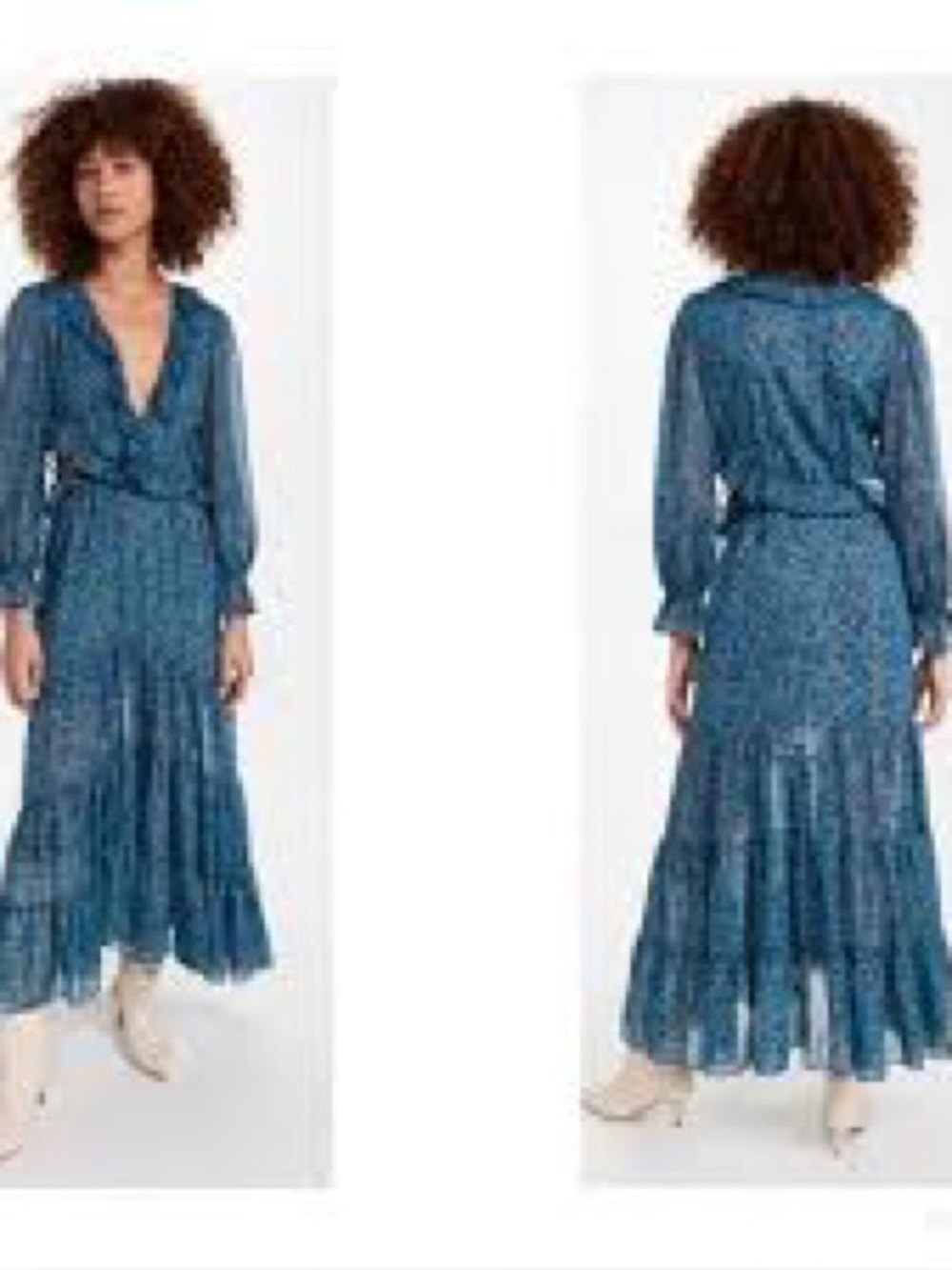 MISA Los Angeles Amelia Cerulean Ditzy Floral Cutout Maxi Dress Blue Gold M